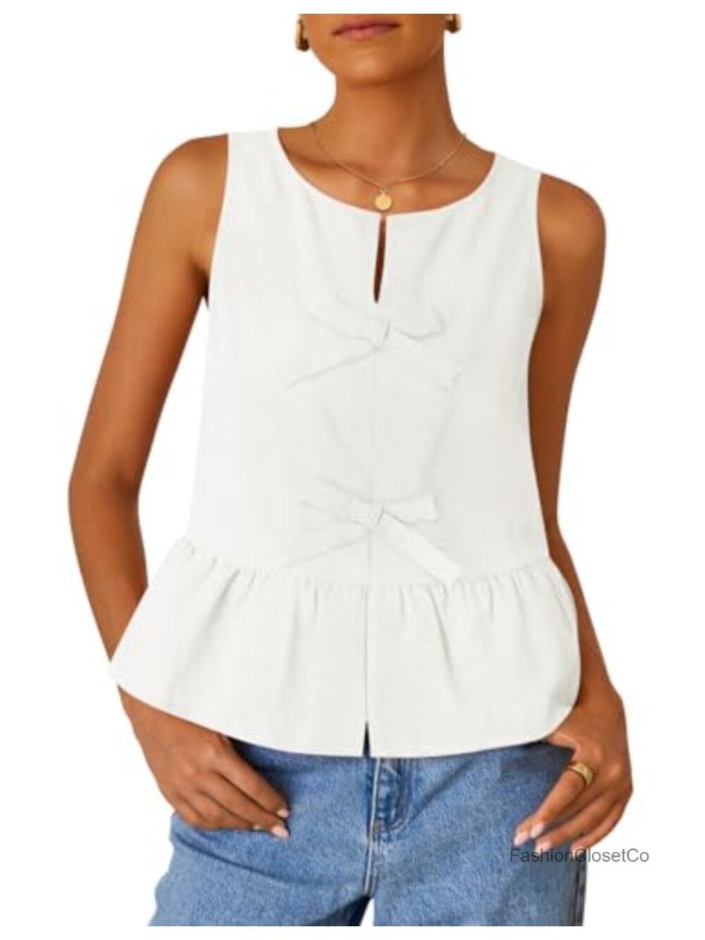 Women's Sleeveless Tie Front Peplum Tank Tops Summer Cute Ruffle